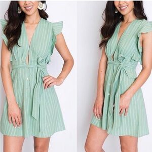 Storia Mint Green Striped Mini Dress